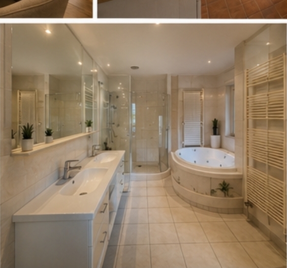 Seconde salle de bain avec double vasque et cabine de douche